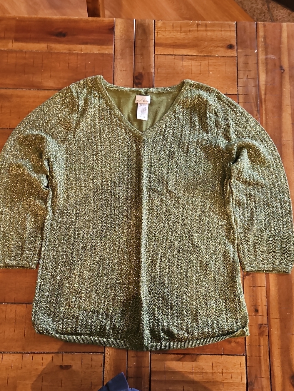 Jaclyn Smith Olive Green Metallic Pullover Sweater